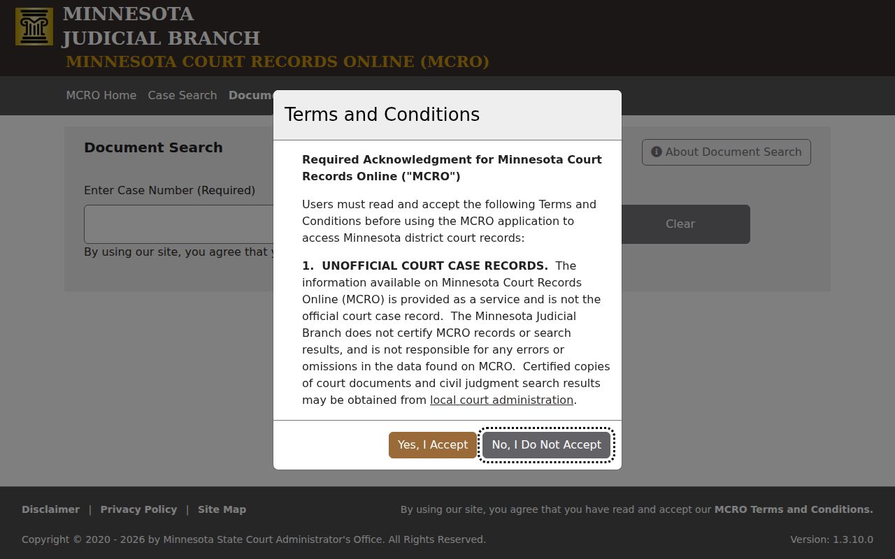 Morrison County case search document lookup in Minnesota Court Records Online