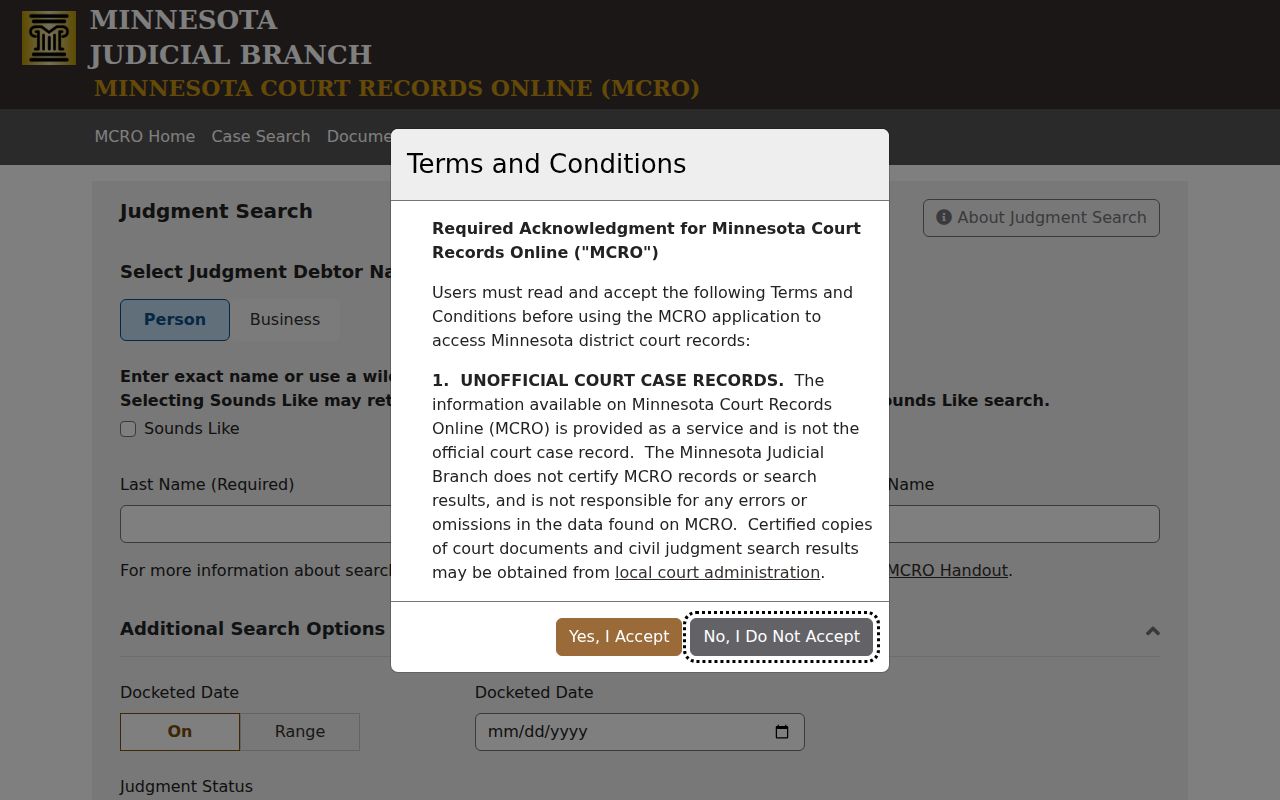 Morrison County case search judgment search in Minnesota Court Records Online