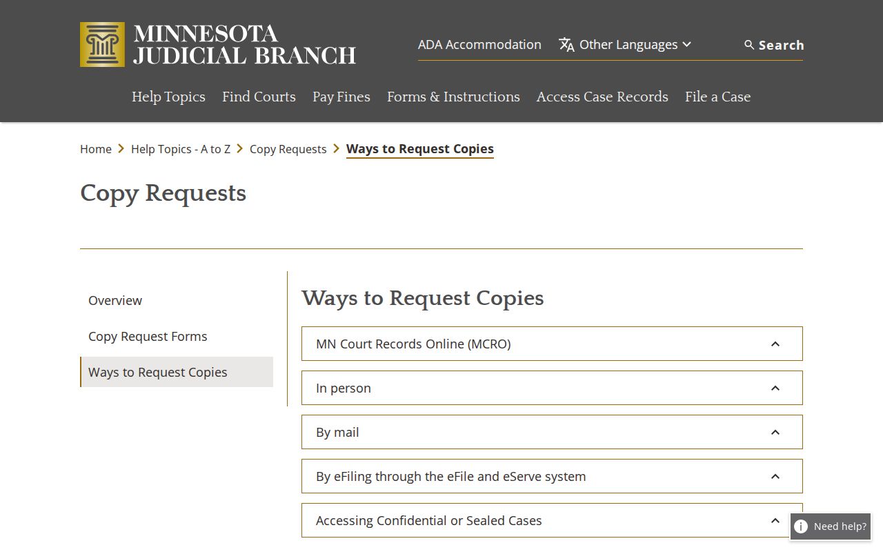 Morrison County court records copy request channels