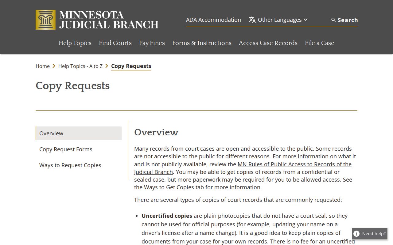 Morrison County court records Minnesota copy request overview