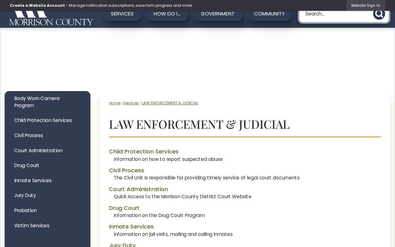 Morrison County court docket judicial services links
