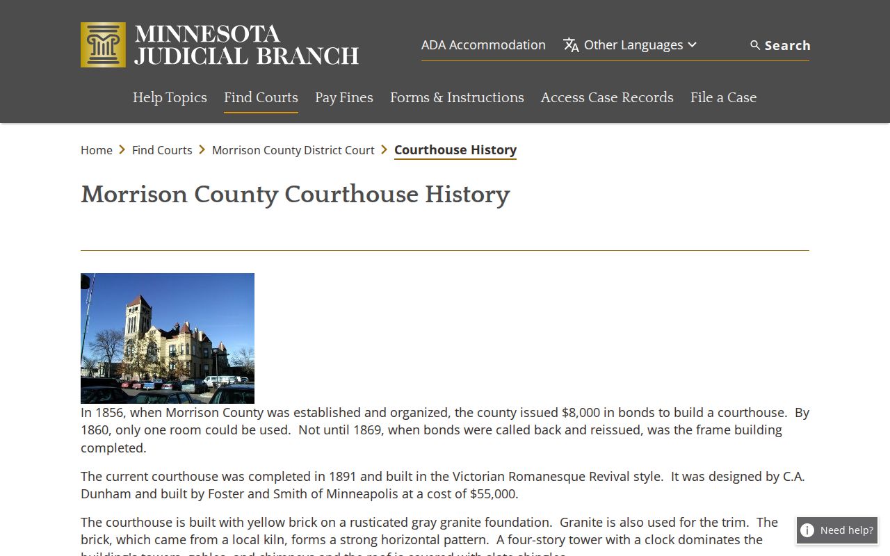 Morrison County court docket historic courthouse