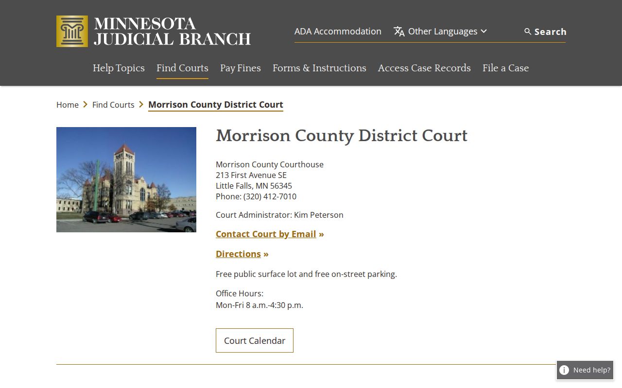 Morrison County court docket District Court page